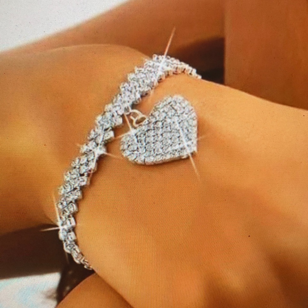 Silver Heart Charm Tennis Bracelet - Women Jewelry